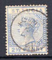 St Lucia 1891-98 QV - Wmk. Crown CA - Die II - 2½d Ultramarine Used (SG 46) - St.Lucia (...-1978)