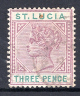 St Lucia 1891-98 QV - Wmk. Crown CA - Die II - 3d Dull Mauve & Green Used (SG 47) - St.Lucia (...-1978)