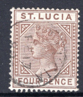 St Lucia 1891-98 QV - Wmk. Crown CA - Die II - 4d Brown Used (SG 48) - Ste Lucie (...-1978)