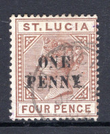 St Lucia 1891-92 QV - Surcharges - 1d On 4d Brown Used (SG 55) - Ste Lucie (...-1978)