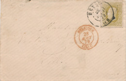 BELGIQUE - TIMBRE SUR ENVELOPPE AVEC SUPERBE CAD ROUGE BELGIQUE LILLE DU 28 AOUT 1879 ET CAD FRANCE OUEST 3 - 1869-1883 Léopold II