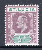 St Lucia 1902-03 KEVII - Wmk. Crown CA - ½d Dull Purple & Green HM (SG 58) - Ste Lucie (...-1978)