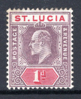 St Lucia 1902-03 KEVII - Wmk. Crown CA - 1d Dull Purple & Carmine HM (SG 59) - Ste Lucie (...-1978)