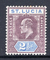 St Lucia 1902-03 KEVII - Wmk. Crown CA - 2½d Dull Purple & Ultramarine HM (SG 60) - St.Lucia (...-1978)