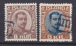 Iceland 1920 Mi. 88, 98, 8 Aur & 5 Kr. Christian X. (o) (2 Scans) - Usati