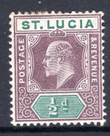 St Lucia 1904-10 KEVII - Wmk. Multiple Crown CA - ½d Dull Purple & Green HM (SG 64) - Ste Lucie (...-1978)