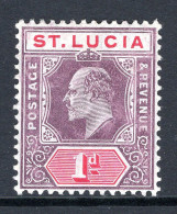 St Lucia 1904-10 KEVII - Wmk. Multiple Crown CA - 1d Dull Purple & Carmine HM (SG 66) - Ste Lucie (...-1978)