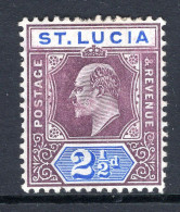 St Lucia 1904-10 KEVII - Wmk. Multiple Crown CA - 2½d Dull Purple & Ultramarine HM (SG 68) - Ste Lucie (...-1978)