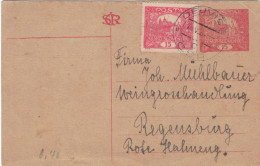 Ganzsache Prager Burg 15 Kcs - Dejvice Dewitz 1920 > Mühlbauer Weine Regensburg - Zufrankierung - Covers & Documents