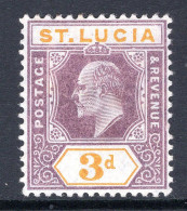 St Lucia 1904-10 KEVII - Wmk. Multiple Crown CA - 3d Dull Purple & Yellow HM (SG 70) - St.Lucia (...-1978)