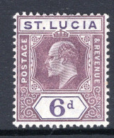 St Lucia 1904-10 KEVII - Wmk. Multiple Crown CA - 6d Dull Purple & Violet HM (SG 72) - St.Lucia (...-1978)