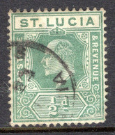 St Lucia 1904-10 KEVII - Wmk. Multiple Crown CA - ½d Green Used (SG 65) - Ste Lucie (...-1978)