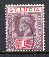 St Lucia 1904-10 KEVII - Wmk. Multiple Crown CA - 1d Dull Purple & Carmine Used (SG 66) - Ste Lucie (...-1978)