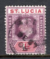 St Lucia 1904-10 KEVII - Wmk. Multiple Crown CA - 1d Dull Purple & Carmine Used (SG 66) - Ste Lucie (...-1978)