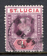 St Lucia 1904-10 KEVII - Wmk. Multiple Crown CA - 1d Dull Purple & Carmine Used (SG 66) - St.Lucia (...-1978)