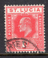 St Lucia 1904-10 KEVII - Wmk. Multiple Crown CA - 1d Carmine Used (SG 67) - St.Lucia (...-1978)