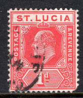 St Lucia 1904-10 KEVII - Wmk. Multiple Crown CA - 1d Carmine Used (SG 67) - Ste Lucie (...-1978)