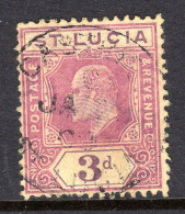 St Lucia 1904-10 KEVII - Wmk. Multiple Crown CA - 3d Purple On Yellow HM (SG 71) - St.Lucia (...-1978)