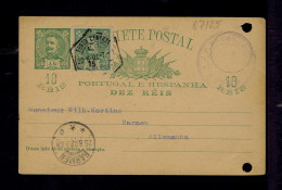 87125 PORTUGAL (UPU) Postal Stationery D.Charles 10r.+(additional 15r.) Mailed Porto 1902-08-22 »Barmen Pmk - Sonstige & Ohne Zuordnung