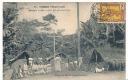 CONGO - N° 28 OBLITERE SUR CARTE POSTALE VILLAGE DE LIBERTE AVEC CAD BRAZZAVILLE DU 17 MARS 1906 ET N° 129 FRANCE - Covers & Documents