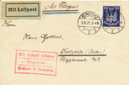 BF0718 / KONSTANZ  -  5.8.25  ,  über Mannheim Nach Karlsruhe   -  Michel  346x - Airmail & Zeppelin