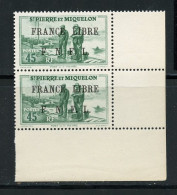 SAINT PIERRE ET MIQUELON 256 PAIRE AVEC EN POSITION 25 GROS POINT APRES LE F  FRANCE LIBRE LUXE NEUF SANS CHARNIERE - Nuovi