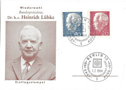 Germany  Berlin 1964   Card   Heinrich Lübke - Mi 234-235 On Card  First Day Cancellation FDC - Covers & Documents