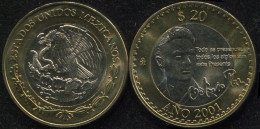 MEXICO COIN 20 PESOS - KM#638 Bi-Metallic Unc - 2001 - Octavio Paz, Poet - Messico