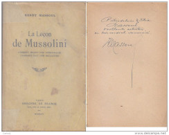 C1 ITALIE Henry MASSOUL La LECON DE MUSSOLINI 1934 DEDICACE Envoi PORT INCLUS France Metropolitaine - Gesigneerde Boeken