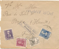 ESPAGNE - 4 TIMBRES SUR ENVELOPPE CENSURA MILITAR BARCELONA POUR BEZIERS FRANCE 10 MAI 1939 - Bolli Di Censura Nazionalista