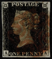 Une Belle Occasion De 1840 1d Intense Black SG1 Lettrée AA Avec Quatre Marges Et Annulée Par Une Croix - Used Stamps