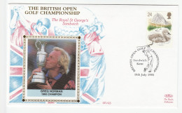 GOLF Special SILK 1993 Greg Norman OPEN CHAMPIONSHIP Event COVER Sandwich GB Stamps Sport - Golf