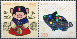 SOUTH KOREA - 2018 - BLOCK OF 2 STAMPS MNH ** - Year Of The Pig 2019 - Korea, South