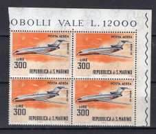 Y9148 - SAN MARINO Aerea Ss N°147 - SAINT-MARIN Aerienne Yv N°136 ** Quartina Bloc - Airmail