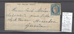 France - Ballon Monté - General Ulrich - 15/11/1870 - DEPECHE BALLON Pour Arcachon - Guerre De 1870