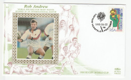 RUGBY Special SILK 1995 Rob Andrew LOFTUS WORLD CUP Event  COVER  SOUTH AFRICA  Stamps Sport - Rugby