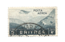 (COLONIE E POSSEDIMENTI) 1936, ERITREA, SOGGETTI AFRICANI, POSTA AEREA, 2L - 1 Francobollo Usato (CAT. SASSONE N.23) - Erythrée