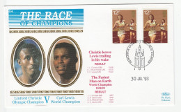 ATHLETICS  Special SILK 1993 Carl Lewis V Linford Christie RACE OF CHAMPIONS  Event NEWCASTLE COVER  GB  Stamps Sport - Athlétisme