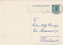 ITALIA - REPUBBLICA  - ROMA - CARTOLINA POSTALE - VIAGGIATA PER MILANO- 1953 - Stamped Stationery