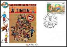 ALGERIA 2015 TINTIN, Economy,Custom,1953,Bomb,Army,Peace,Captain Haddock, Professor Calculus,Snowy Dog FDC (**) - Algeria (1962-...)