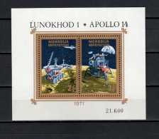 Mongolia 1971 Space, Lunochod 1 And Apollo 14, S/s MNH - Asie