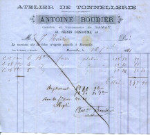 FACTURE.13.MARSEILLE.ATELIER DE TONNELLERIE.ANTOINE BOUDIER 40 CHEMIN D'ENDOUME. - Petits Métiers