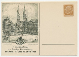 Postal Stationery Germany 1938 Philatelic Day Bremen - Town Hall - Cathedral - Market - Iglesias Y Catedrales