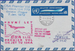 FFL Ab UNO-Genf-Prag 14.1.1972 Mit CSA - Storia Postale