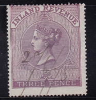 GB Victoria Fiscal/ Revenue Inland Revenue 3d Lilac Good Used Barefoot 3 - Fiscale Zegels