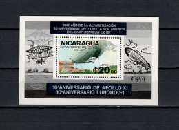 Nicaragua 1980 Space, Apollo 11 Moonlanding, Lunochod 1, Zeppelin S/s With Silver Overprint MNH - Noord-Amerika