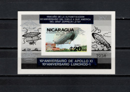 Nicaragua 1980 Space, Apollo 11 Moonlanding, Lunochod 1, Zeppelin S/s Imperf. With Silver Overprint MNH - Amérique Du Nord