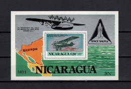 Nicaragua 1980 Space, Aviation DO-X, Space Shuttle S/s With Black And Silver Overprint MNH - América Del Norte