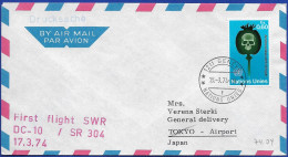 FFL DC-10 Ab UNO -Genf-Zürich-Tokio 17.3.1974 Mit Swissair - Cartas & Documentos