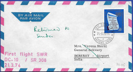 FFL DC-10 Ab UNO -Genf-Bombay 21.3.1974 Mit Swissair - Cartas & Documentos